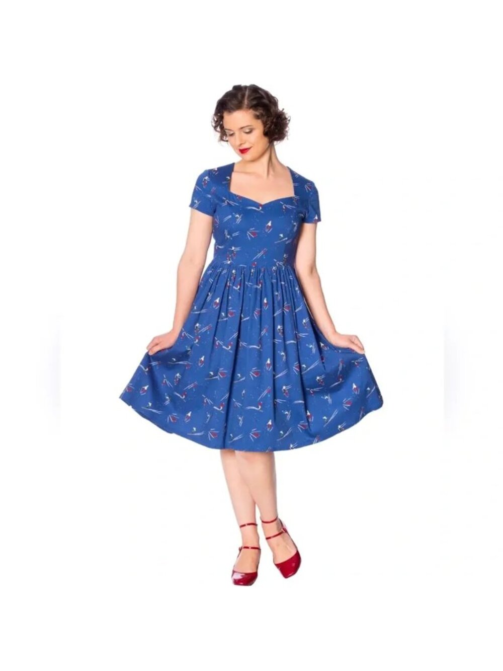 Royal Monk Ski Print Fit & Flare Sweet Heart Neckline Dress, Size Large